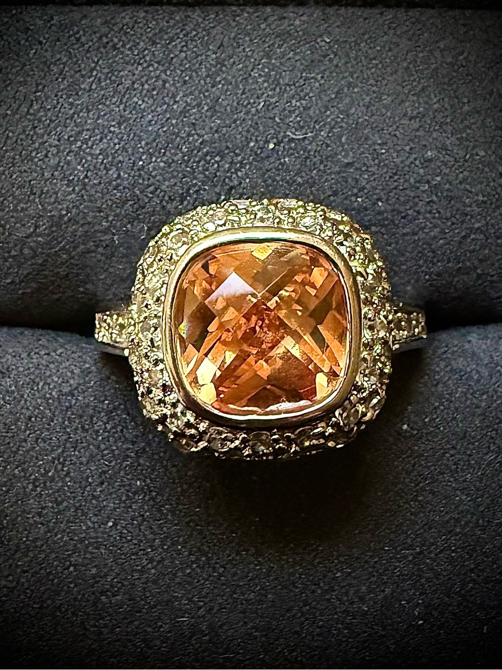 Lia Sophia Silver Tone Ring with Faux Yellow Topaz Cushion Gemstone